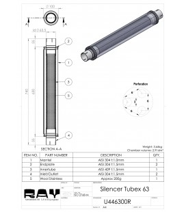 Silencer Round 125mm L-625mm D-63 SS U446300R (SIMONS)