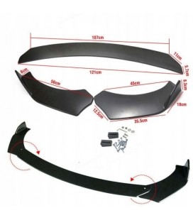 Universal front bumper splitter gloss black 3pcs.