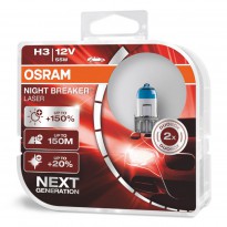 Hologeninės lemputė OsramH3 12V 55W PK22S NIGHT BREAKER LASER +150%/2 pcs